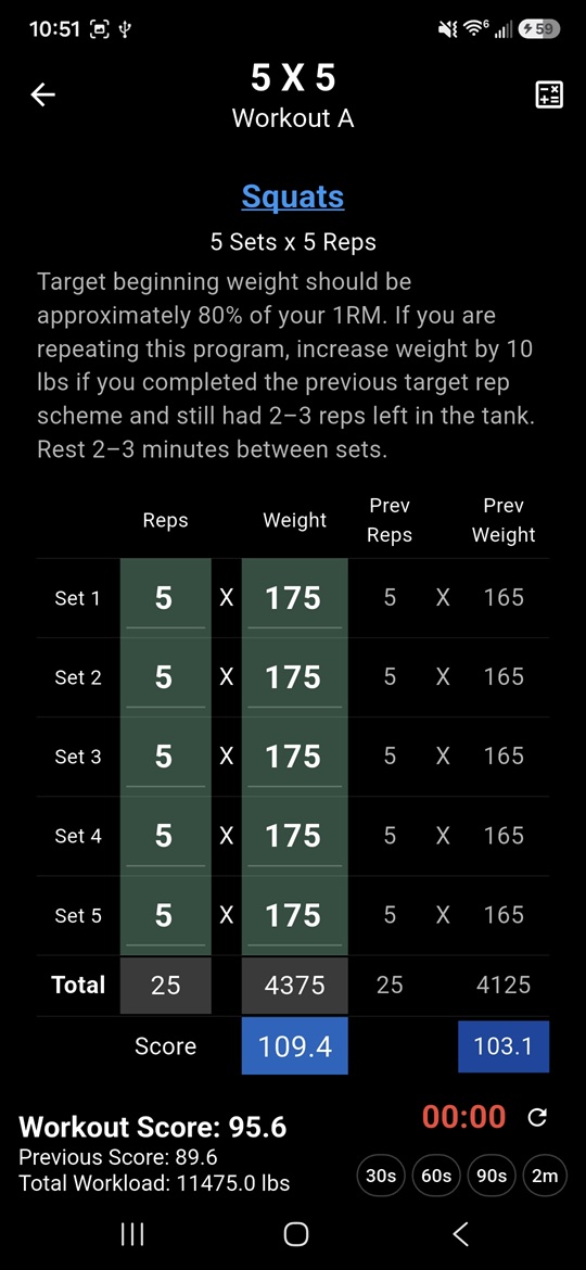 The Lift League workout log for entering reps and weight while reviewing previous performance